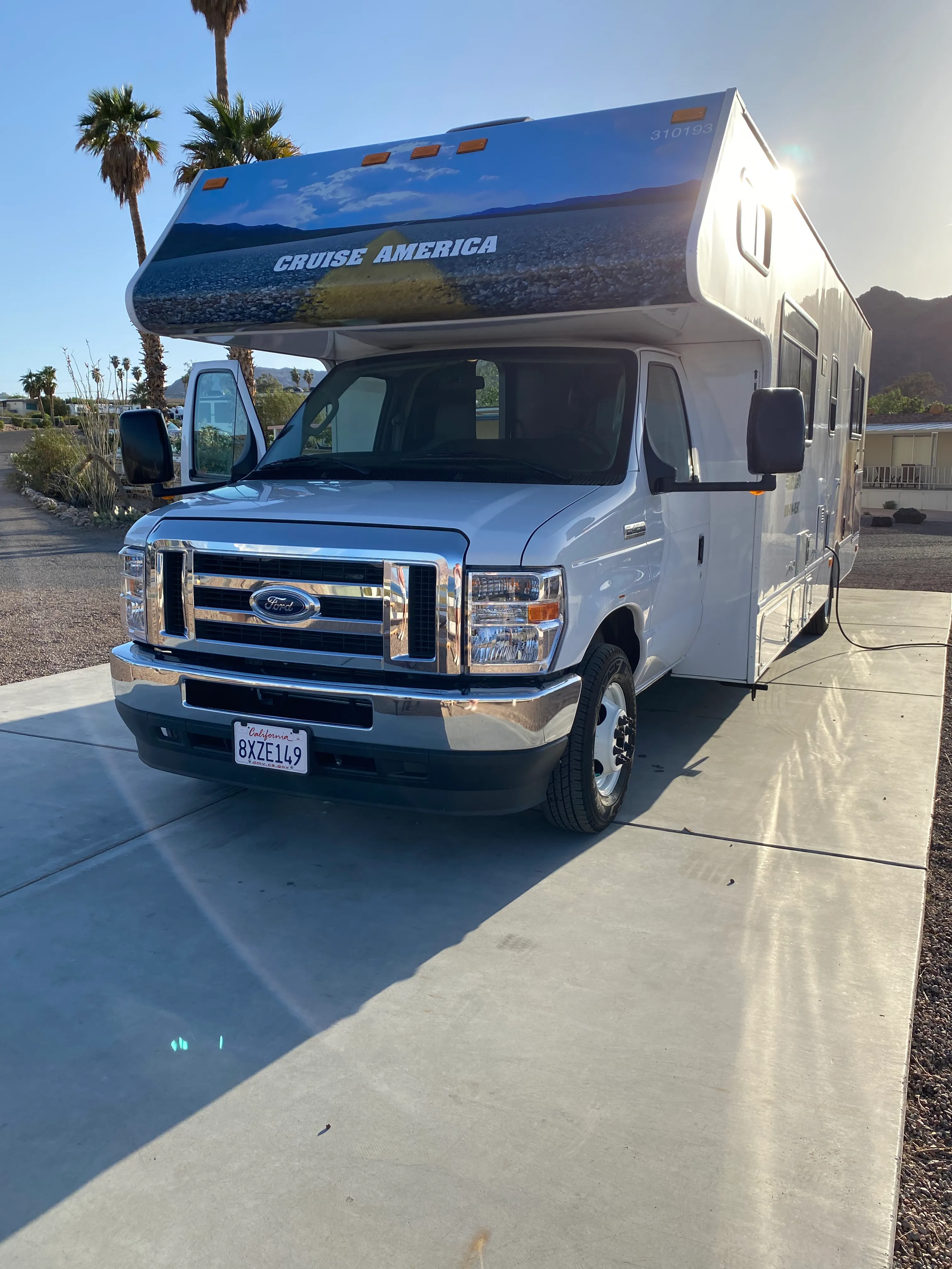 The Cruise America RV parked outside on the first day of the Arizona, Utah and Nevada road trip